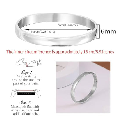 Womens 6MM Stainless Steel Brecelet Plain Polished Finish Cuff Bangle - color: 2-Silver