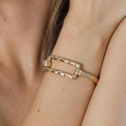 Chunky Gold Statement Bracelet for Women Large Thick Non Tarnish Hammered Cuff Bracelet Trendy Luxury Geometric Rectangle Bangle Jewelry Gift