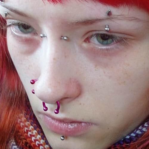 BodyBonita Anodized G23 Titanium Horseshoe Nose Ring Hoops for Women, 16G Septum Rings Circular Barbell, Conch Helix Daith Tragus Cartilage Lip Eyebrow Piercing Jewelry 8/10mm 2Pcs - color: Pink, Hand-Anodized