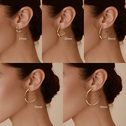 MILACOLATO S925 Sterling Silver Post Hoop Earrings 14K Gold Plated Hoops 3mm Chunky Large Big Hoop Earrings Hypoallergenic Lightweight Earrings for Women 15/20/30/40/50/60/70mm - style: gold-40mm(1.57inch)