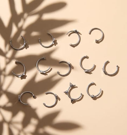 13 Pcs Fake Lip Rings, Stainless Steel Fake Lip Piercings, Non-Piercing | Faux Septum Hoops for Women Men, Halloween Jewelry