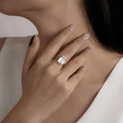 DIAMONBLISS Marilyn Monroe 10-Carat Big Solitaire Ring For Women | 14K Gold Plated 925 Sterling Silver Glamorous Cocktail Ring | 100 Facet Cubic Zirconia CZ Simulated Diamond - style: Emerald 10 Carats