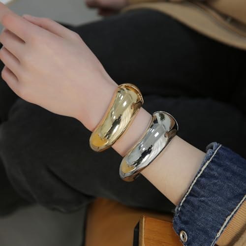 Gold/Silver Cuff Bangle Bracelets For Women Chunky Waterdrop Twisted Hinged Bangle Bracelets Minimalist Arm Cuff Bracelet Jewelry Gifts - color: 2Gold