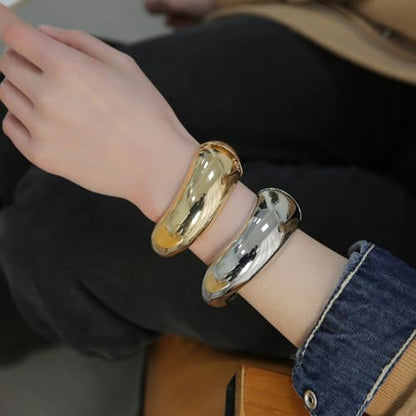 Gold/Silver Cuff Bangle Bracelets For Women Chunky Waterdrop Twisted Hinged Bangle Bracelets Minimalist Arm Cuff Bracelet Jewelry Gifts - color: 2Silver