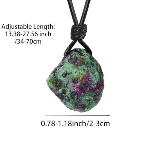 FANASY Natural Raw Crystal Necklace for Women Irregular Stone Necklaces Spiritual Gemstone Pendant with Adjustable Rope - color: Ruby Zoisite