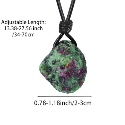 FANASY Natural Raw Crystal Necklace for Women Irregular Stone Necklaces Spiritual Gemstone Pendant with Adjustable Rope - color: Ruby Zoisite