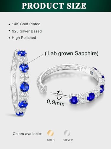 Women's Huggie Hoops with Birthstone 925 Sterling Silver Huggie Stud Hypoallergenic 14K Gold Plated Moissanite Earrings -Emerald Sapphire Ruby Hoop Earrings, Size 20 25mm - color: A -Sapphire Silver, size: 25mm (1 Inch)