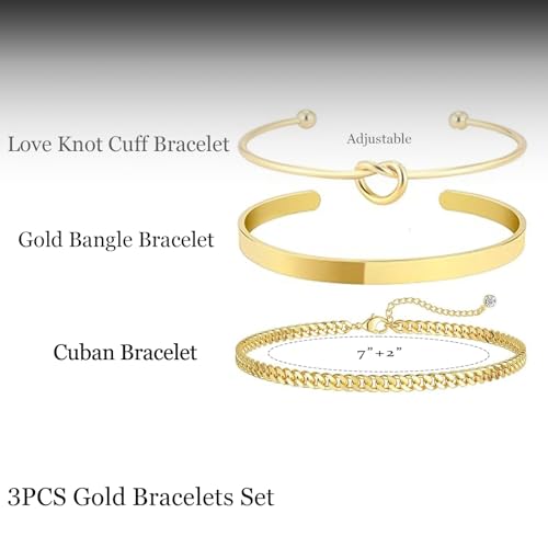 HERIER Gold Bracelets for Women 18k Gold Plated Bracelet Stack Bangle Cuff Bracelet Set for Women Non Tarnish Beaded/Paperclip/Cuban Link Chain Bracelets Jewelry for Women Trendy - style: Bangle Cuban3-Gold