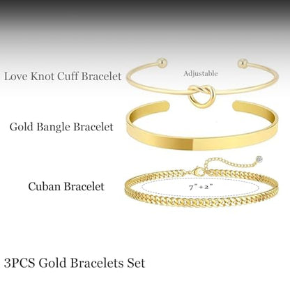 HERIER Gold Bracelets for Women 18k Gold Plated Bracelet Stack Bangle Cuff Bracelet Set for Women Non Tarnish Beaded/Paperclip/Cuban Link Chain Bracelets Jewelry for Women Trendy - style: Bangle Cuban3-Gold