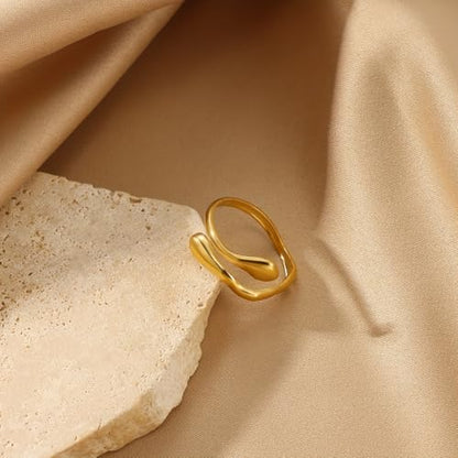 Stainless Steel Gold Plated Open Ring for Women, Minimalist Contemporary Style Ring with Polished Smooth Surface, Elegant Versatile Jewelry for Daily, Party, Wedding, Birthday & Christmas Gift