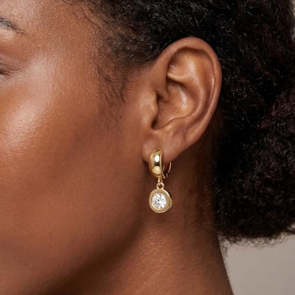 Dangle Flower Gold Earrings for Women, Trendy Statement Hoop Earrings, Gold Floral Drop Earrings Jewelry for Gifts - color: Circular 14K gold CZ