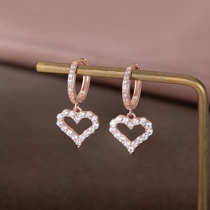 SLUYNZ 925 Sterling Silver CZ Sweet Love Hoop Earrings for Women Teens Hollow Heart Huggie Earrings Drop - color: C-Rose Color