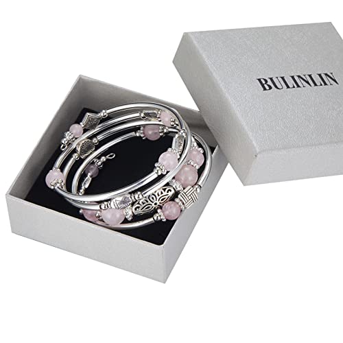 BULINLIN Layered Wrap Bangle Turquoise Bracelet - Bead Bracelet with Natural Agate Stone, Gifts For Women - color: 03-Pink