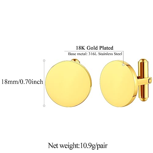 FindChic Stainless Steel Round Cufflinks with Custom Text/Picture/Monogram Letters 18K Gold Plated/Black Color for Men Groom Suits Shirts, with Gift Box - style: 01. simple round (gold plated)