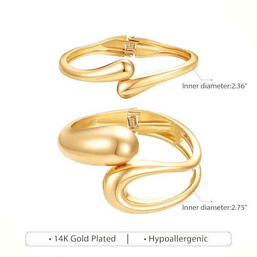 M MOOHAM Chunky Gold Bangle Bracelets for Women, Dainty 14k Gold-Plated Thicker Statement Bangles Twist Cuff Bracelet Set Stack for Women Non Tarnish Trendy Jewelry Gifts - color: 05. Open Bangles-2PCS