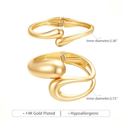 M MOOHAM Chunky Gold Bangle Bracelets for Women, Dainty 14k Gold-Plated Thicker Statement Bangles Twist Cuff Bracelet Set Stack for Women Non Tarnish Trendy Jewelry Gifts - color: 05. Open Bangles-2PCS