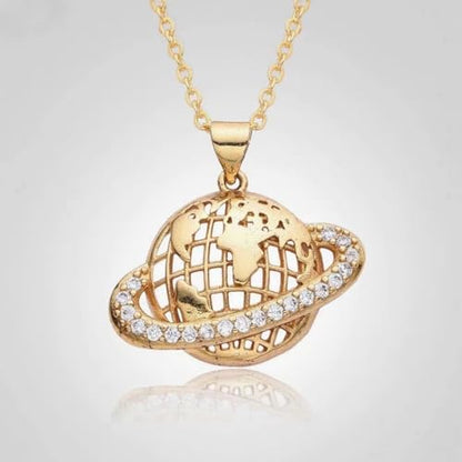 Planet Necklace for Women Gold-Plated Adorned with Saturn Earth Moon and Star Pendants Paired with a Medallion Pendant and Paperclip Chain Choker Adjustable Chain Length Jewelry Gift for Birthdays Dances and Parties - style: Earth