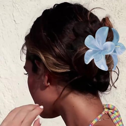 Flower Hair Clips for Women Girls Claw Clips Set Light Gray Plumeria with Marble Design Barrettes Summer Hair Clip Fashion Hair Styling Accessories for Thick Thin Hair(3Pcs: 1 Large 2 Small) - color: Light Gray