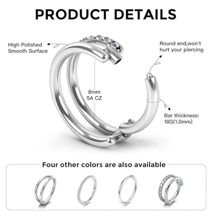 Titanium Septum Ring 5pcs, 18g Nose Rings Hoops for Women Men, Hypoallergenic Septum Rings Septum Hoop Daith Cartilage Tragus Helix Rook Piercing - color: 4 Pcs Silver, size: 18 Gauge 8mm