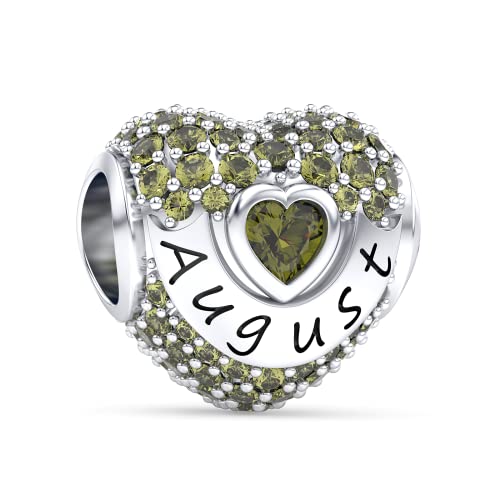 Birthstone Charms Love Heart Openwork Bead Charm for Women Bracelets and Necklaces 925 Sterling Silver with 5A Cubic Zirconia,Jewelry Gifts Women - color: August Birthstone Charms