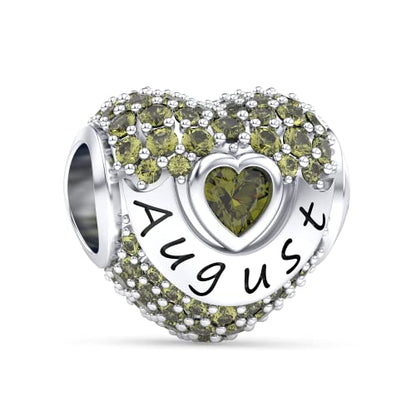 Birthstone Charms Love Heart Openwork Bead Charm for Women Bracelets and Necklaces 925 Sterling Silver with 5A Cubic Zirconia,Jewelry Gifts Women - color: August Birthstone Charms