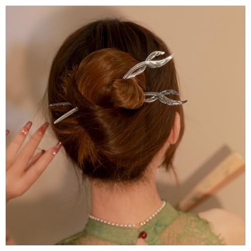 2 Pcs Hair sticks for buns,French hair pins for women,Buns and Updos with No Hair Damage,Metal Feather French Pin Great Hold,Suitable for fine & thick hairUS304