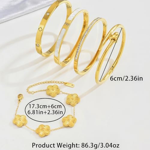 Bangle Bracelet Set for Women Stackable No Tarnish 18K Gold Plated Stainless Steel Dainty Gold Bangle Bracelets - color: Style 2
