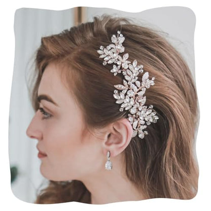 Evild Wedding Hair Clips Rose Rhinestone Bridal Headpiece Prom Hair Accessories for Women - color: Rose