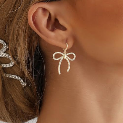 Pearl Bow Earrings for Women Coquette Aesthetic Jewelry Rhinestone Bow Earrings for Bridesmaids Wedding Party Accessories Bridal Costume Accents Bowknot Themed Gifts - color: K3: Bow Hoop Earrings