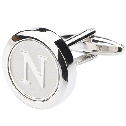 Mens Classic Stainless Steel Initial Cufflinks 26 Alphabet Initial Letter Cufflinks Business Wedding Shirts A-Z - style: N