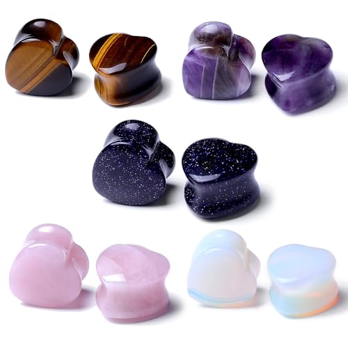 2 Pcs Stone Ear Gauges Earrings Heart-shaped Ear Gauges Plugs Jewelry 6mm(2g) - color: StyleC, size: 12mm(1/2")