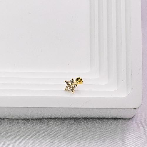 VERAMI 16G Surgical Steel Pushin Lip Rings Butterfly Flower Bee Nose Stud Rings Top Push in Threadless Flat Back Nose Rings Studs Cartilage Earrings for Womens - color: STYLE-4