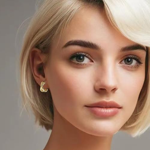 Small Chunky Gold Hoop Earrings For Women, 14k Gold Thick statement huggie hoop earrings Trendy Hoop Earrings Set Hypoallergenic Fashion Earrings - color: X-Gold 4