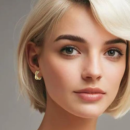 Small Chunky Gold Hoop Earrings For Women, 14k Gold Thick statement huggie hoop earrings Trendy Hoop Earrings Set Hypoallergenic Fashion Earrings - color: X-Gold 4