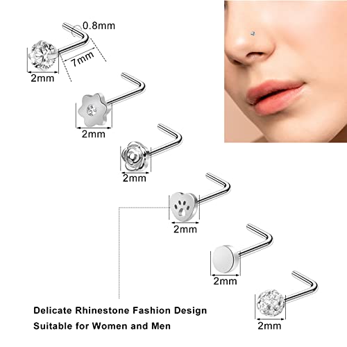 27-60 Pcs Nose Rings for Women Nose Piercing Jewelry Silver Nose Rings Studs 20G Surgical Nose Rings Hoops Nose Rings L Shaped Studs Screw Stainless Steel Nose Piercings for Women Men - color: Silver C-47 Pcs