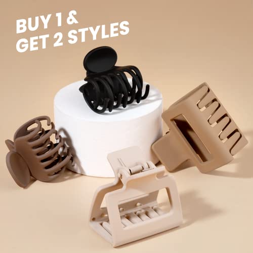 DEPOKA Matte Hair Clips for Women and Girls - Rectangle and Double Row Small Claw Clips for Thin/Medium Fine Hair - Nonslip Jaw Clips (Beige, Khaki, Brown, Black) - color: Beige, Khaki, Brown, Black