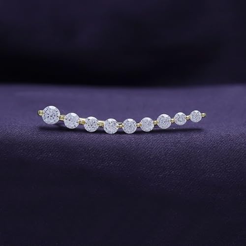 Floating Curved Bar One Piece Left Ear Crawler Earrings With Birthstone | White CZ In 14K Yellow Gold Over Sterling Silver - color: Simulated Cubic Zirconia