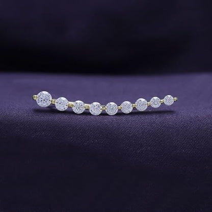Floating Curved Bar One Piece Left Ear Crawler Earrings With Birthstone | White CZ In 14K Yellow Gold Over Sterling Silver - color: Simulated Cubic Zirconia