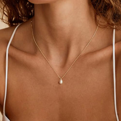 Pearl Necklaces for Women Trendy,Dainty Pearl Pendant Necklace | 14k Gold Plated Elegant Pearl Necklace,Simple Pearl Pendant,Dainty Gold Jewelry,Waterproof Summer Bridal Wedding Accessories - color: GOLD-6