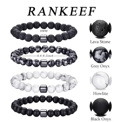 Mens Beaded Bracelets Set 8MM Tiger Eye Lava Stone Stretch Natural Stone Men's Bead Bracelet Mens Bracelet - color: 4,lava rock,black,grey,white bracelet