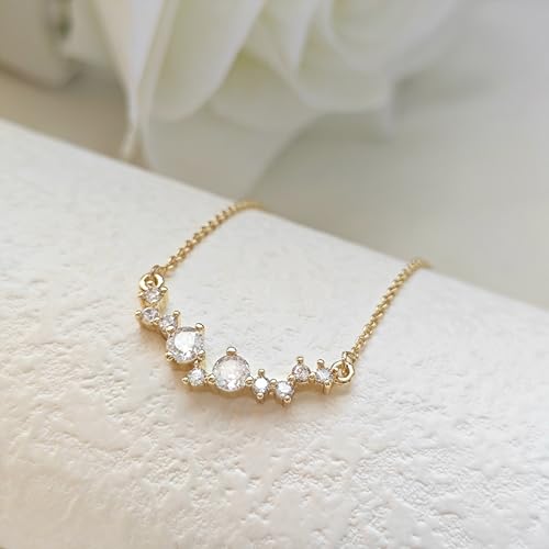 Zeffy Diamond Necklaces for Women, Dainty Gold Necklace 18k Gold Plated Layered Necklaces Simple Gold CZ Diamond Pendant Necklaces for Women Trendy Jewelry Gifts for Girls - color: Gold Multi CZ Necklace