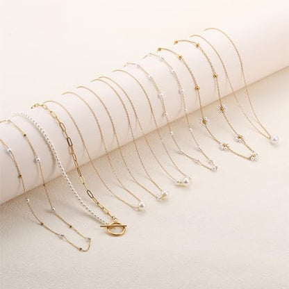Dainty Pearl Necklace for Women Gold Plated Bridal Wedding Jewelry Trendy Cute Lariat Pearl Pendant Drop Charm Choker Stackable Necklace Gift for Women Mom Sister Daughter - color: I.Pearl Beads