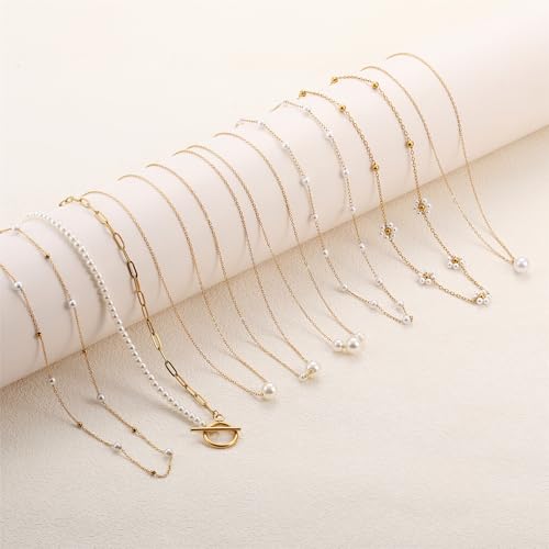 Dainty Pearl Necklace for Women Gold Plated Bridal Wedding Jewelry Trendy Cute Lariat Pearl Pendant Drop Charm Choker Stackable Necklace Gift for Women Mom Sister Daughter - color: B.2 pearls