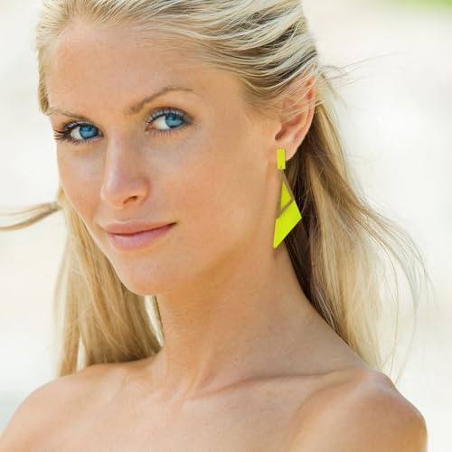 Retro 80s Neon Earrings for Women Acrylic Triangle Neon Dangle Earrings Colorful Geometric Drop Earrings Glow Party Halloween Neon Earrings - color: Yellow