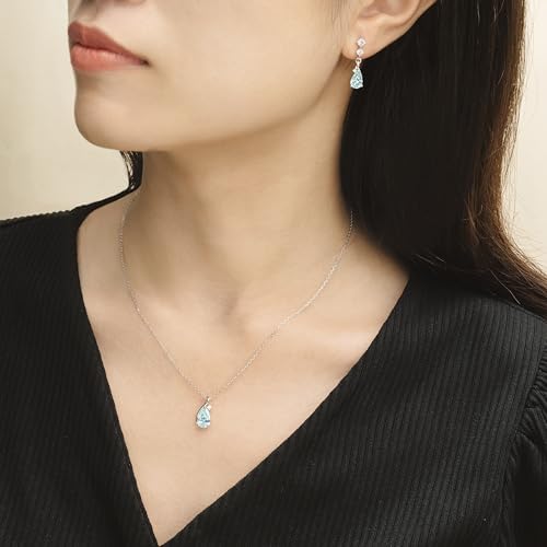 immobird 925 Sterling Silver Infinity Birthstone Jewelry Set Teardrop | Birthstone Necklace and Earring Set, Small Pear-shape Pendant, Drop Earring, Timeless Gift for Her, Daily Wear, Nice Gift Box - color: 03-Mar.