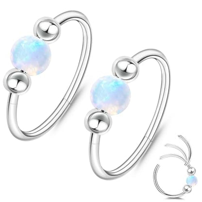 ONESING 9-40 Pcs Nose Rings - Hoops, Studs & L Shape - Hypoallergenic Stainless Steel Nose Piercings for Women & Men - color: White Opal-2Pcs