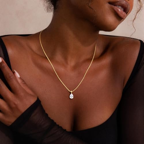 Gold Necklace for Women, Dainty 14K Gold Plated Pendant Necklaces for Women Trendy Simple Choker Chain Cubic Zirconia Circle/Interlocking/Sun/Pearl Necklace Fashion Jewelry Charm Gifts - color: CZ Pendant-2