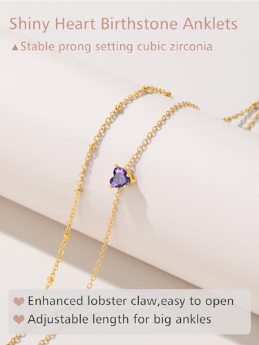 FindChic Bling Heart Birthstone Anklets Layered Beaded Ankle Bracelets for Women Gold/Black/Silver 12 Month Gem Colors Foot Chain Summer Jewelry for Girls, with Gift Box - color: Gold, style: 10. Oct.-Created Pink Tourmaline(Prong Setting)