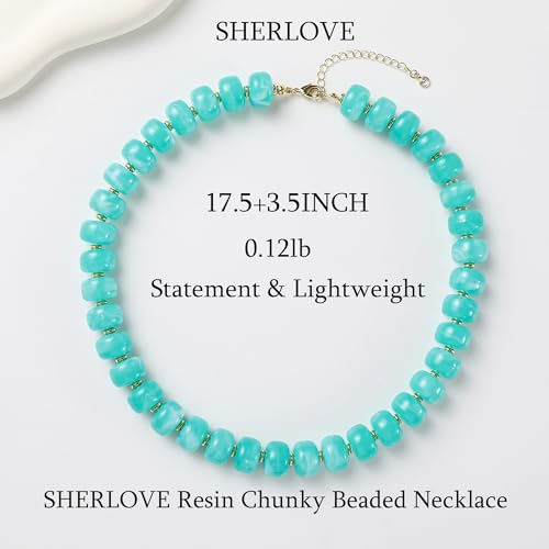 SHERLOVE Chunky Statement Large Resin Beaded Choker Necklaces for Women | Big Lightweight Bead Beaded Necklace Trendy Fashion Boho Summer Beach Vacation Jewelry - color: Beaded Choker Mint-Green