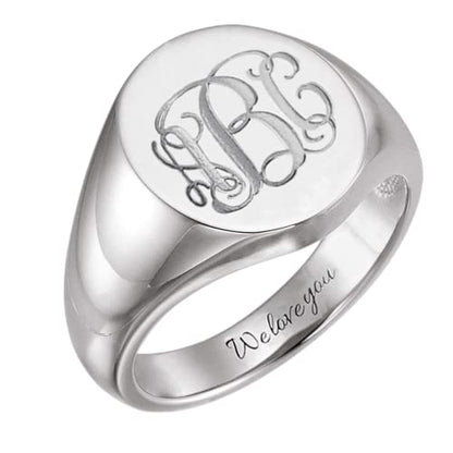 925 Sterling Silver Personalized Script Monogram Initial Signet Ring Custom Inside Engraving Signet Ring - color: Silver